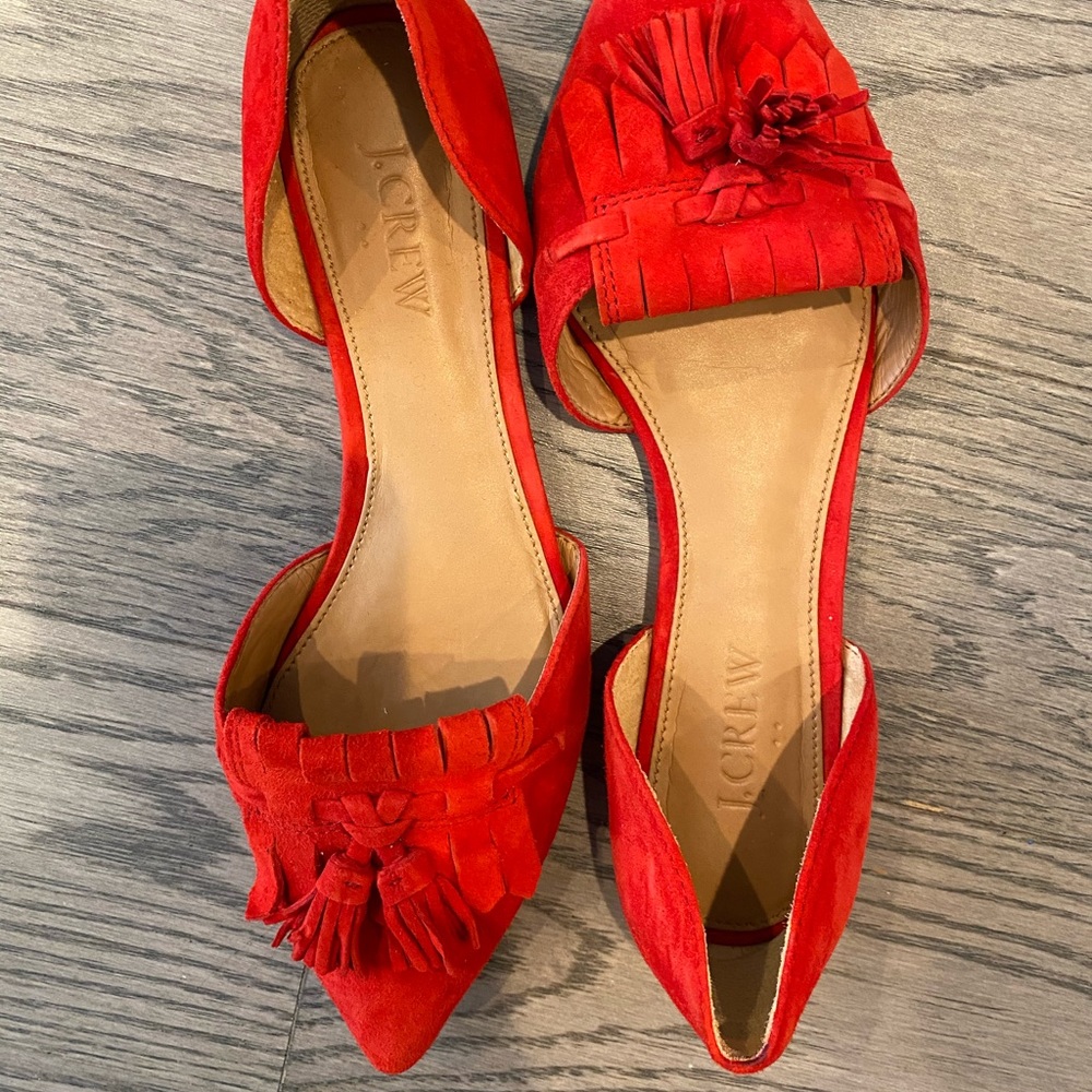 JCREW red pointed toe flats with pointed toe